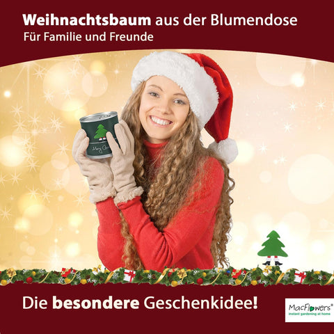 Ein MacFlowers Weihnachtsbaum in der Dose, Merry Christmas, Tannenbaum Anzuchtset mit 10 Samen für 6 Tannenbäume als Adventskalender Füllung Wichteln, Weihnachten