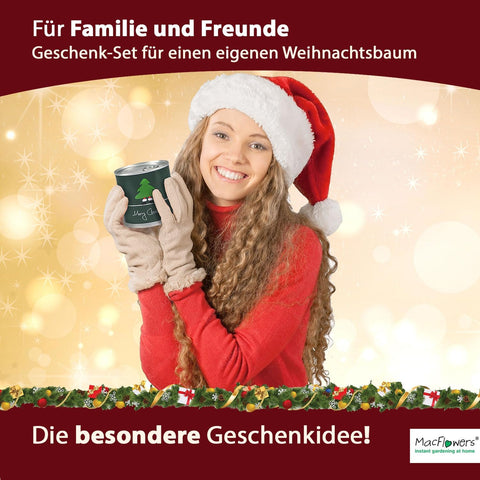 4 Stück Weihnachtsbaum in der Dose, Merry Christmas, Tannenbaum Anzuchtset mit 10 Samen für 6 Tannenbäume als Adventskalender Füllung Wichteln, Geschenk Set